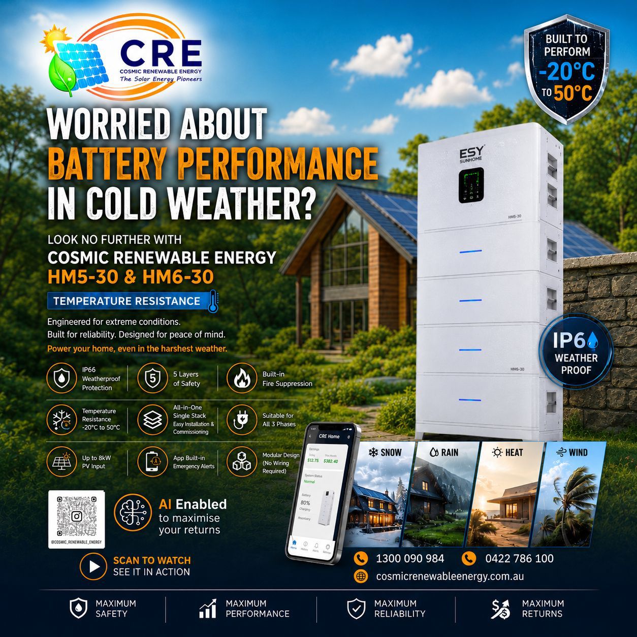 ESY Sunhome HM5-30 HM6-30 All-Weather Battery Systems at Cosmic Renewable Energy
